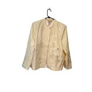 Norm Thompson Womens Size 1x Off White Ivory Long sleeve Blazer Floral Embroider